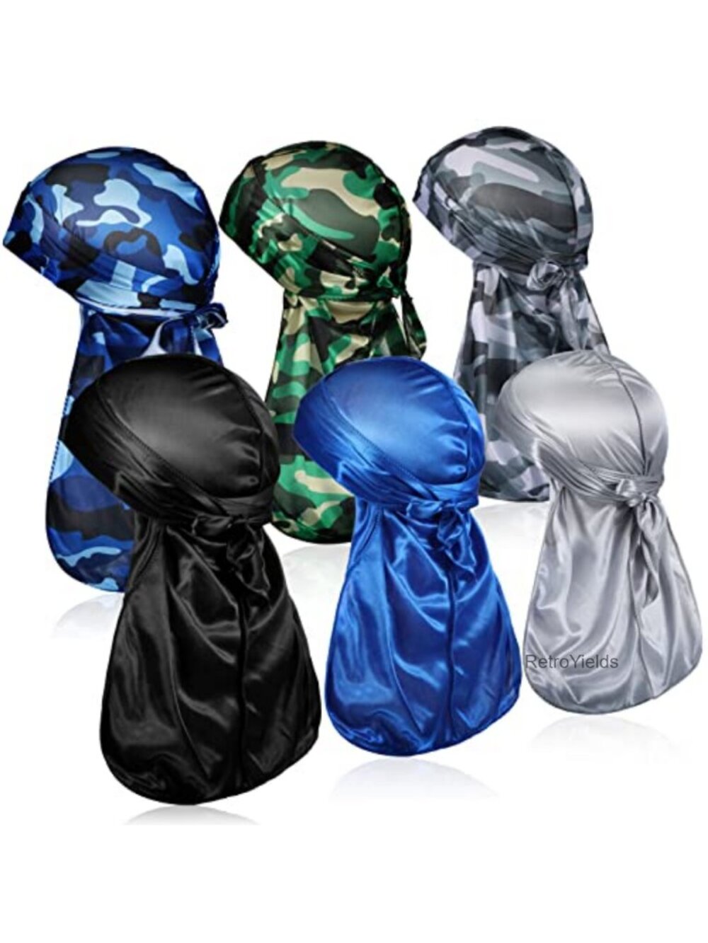 6 Pc Camo Durags Men Silky Camouflage Cap Long Tail Multifunctional Headwear